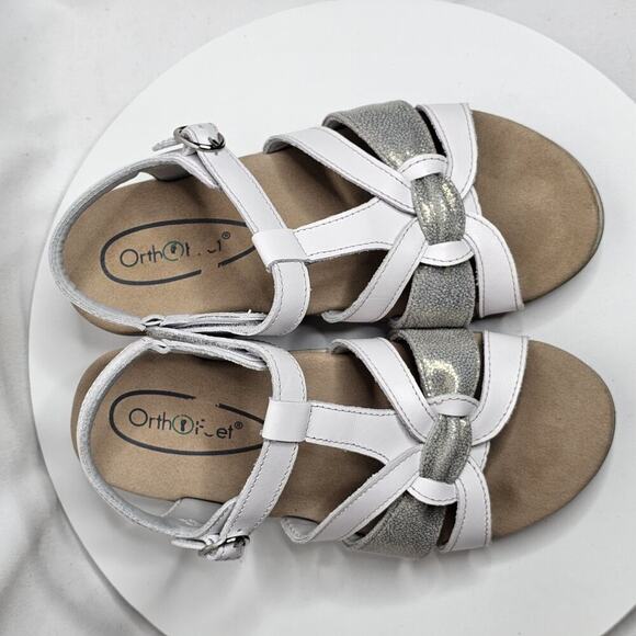 OrthoFeet Hope White Silver Leather Comfort Sandals Womens Size 6 Wide - Picture 5 of 7